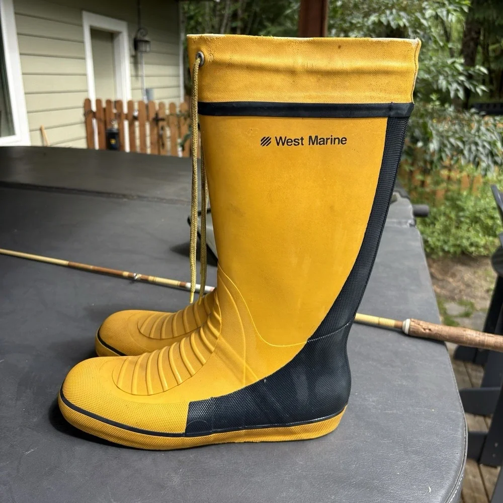 Vtg West Marine Tall Sea Boots Yellow Rubber Offshore Sailing Deck Boots Mens 13